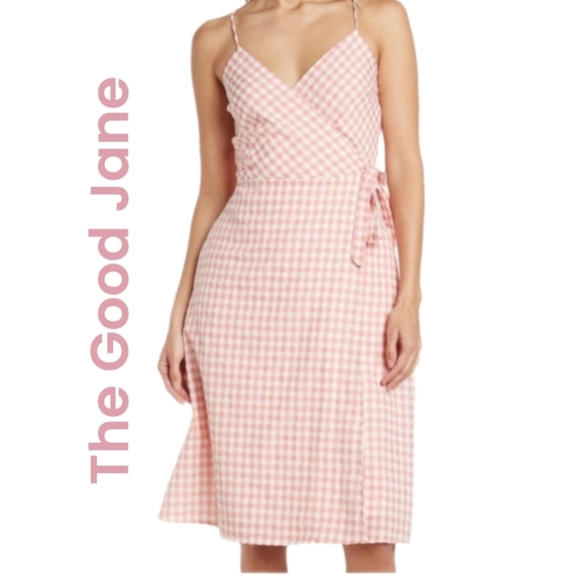 The Good Jane Womens Gingham Pink and Ivory Dress Sz M Front Tye Adj Straps - Picture 1 of 14